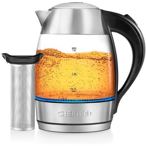 Chefman 1.8L Digital Electric Glass Kettle+ with Rapid-Boiling