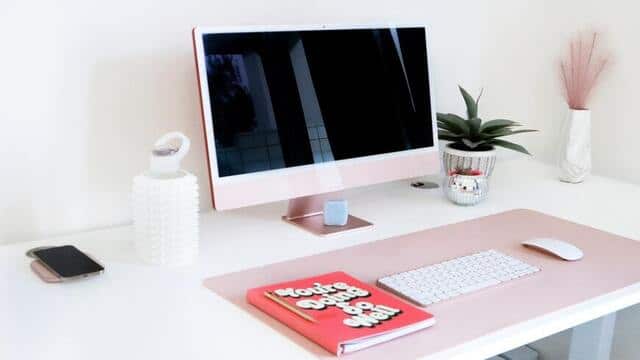 Clean Desk with Pink Accents