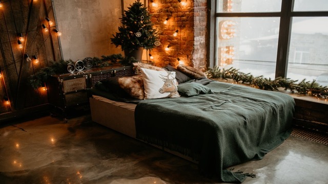 Green Bedspread with Deer Pillow