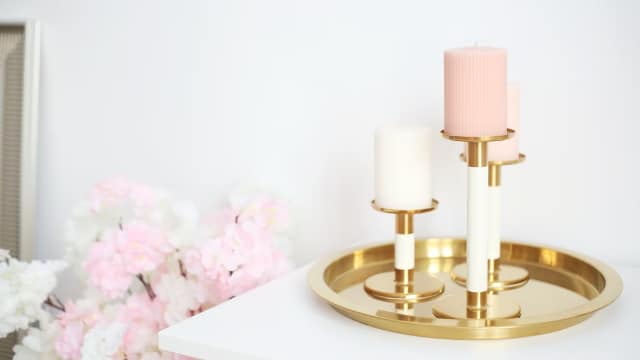 Matching Brass Tray and Candleholders