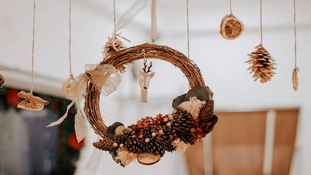 how to decorate a small living room for christmas - ceiling decor